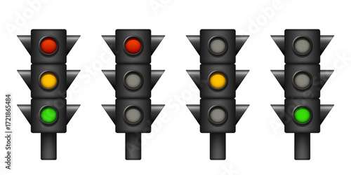 Traffic light 3d icon set. Vector 3d clipart isolated on white background.