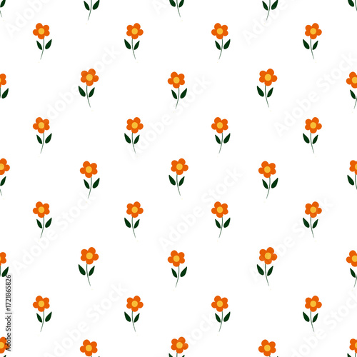 seamless floral pattern with simple orange flowers 