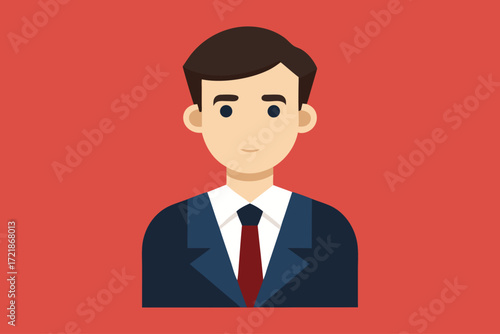 Professional man in suit against a red background showing a friendly demeanor while standing straight