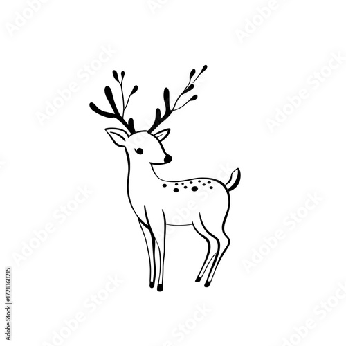 Fallow deer. Fallow deer simple black and white line art vector logo