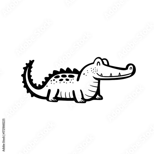 Crocodile. Crocodile simple black and white line art vector logo