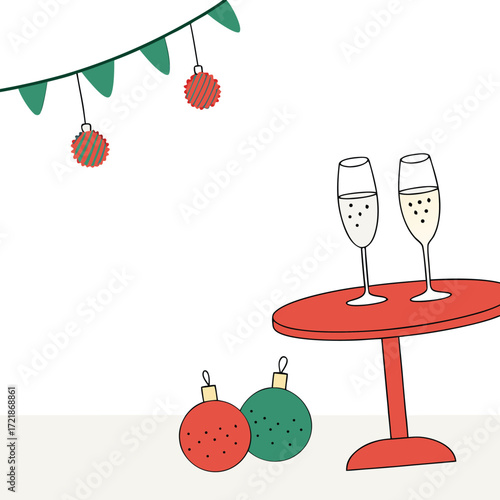 Celebrate the holidays with festive champagne and decorations, perfect for joyful gatherings and seasonal cheer, creating a warm and inviting mood