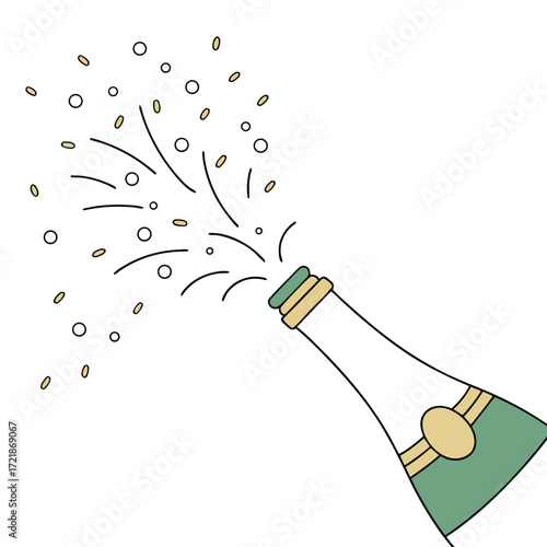 Celebratory champagne bottle popping with festive bubbly for your exciting designs, perfect for parties, weddings, or New Year's Eve celebrations