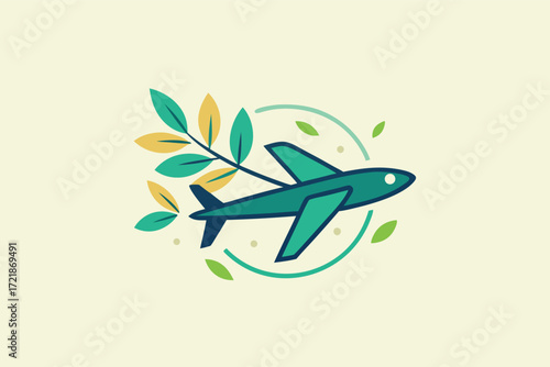 Airplane design featuring leaves for eco-friendly travel and sustainability concept