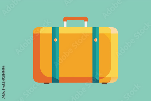 Bright yellow suitcase ready for travel on a simple background in a colorful design