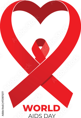 World aids day awareness ribbon in heart shape isolated on white background international symbol of solidarity with hiv infected people