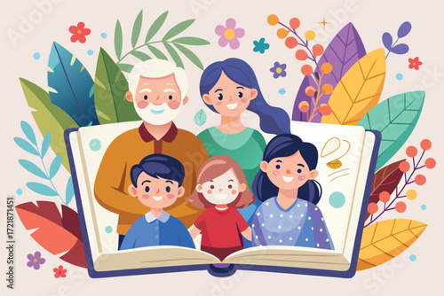 Family togetherness celebrated in a colorful illustration surrounded by nature