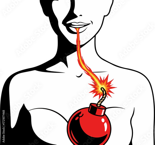 Woman with bomb heart isolated on white background