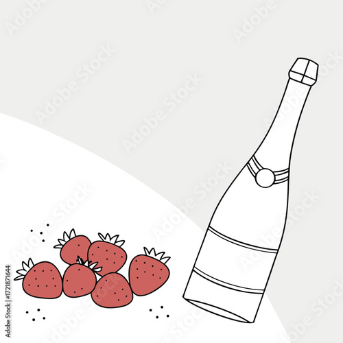 Celebrate with a modern champagne toast and fresh strawberries - perfect for invitations, parties, and stylish designs needing a touch of joyful elegance
