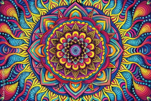 Bright and colorful mandala design showcasing intricate patterns and vibrant hues in a creative artwork