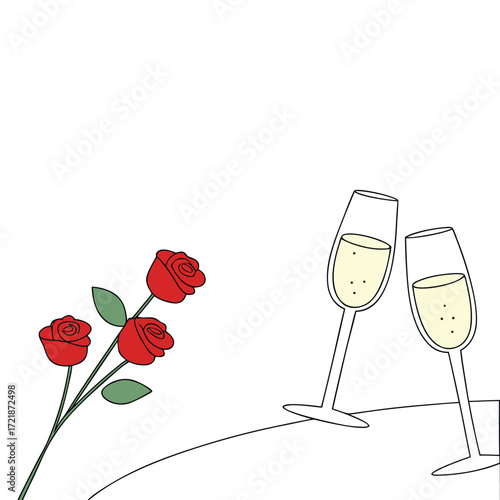 Celebrate love with a romantic toast and roses, perfect for Valentine's Day, anniversaries, or any special occasion to share happiness and cheer