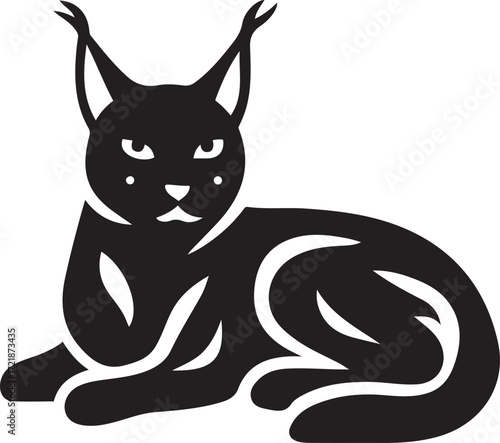 Lynx silhouette lying down with tribal markings, Black tribal lynx vector illustration