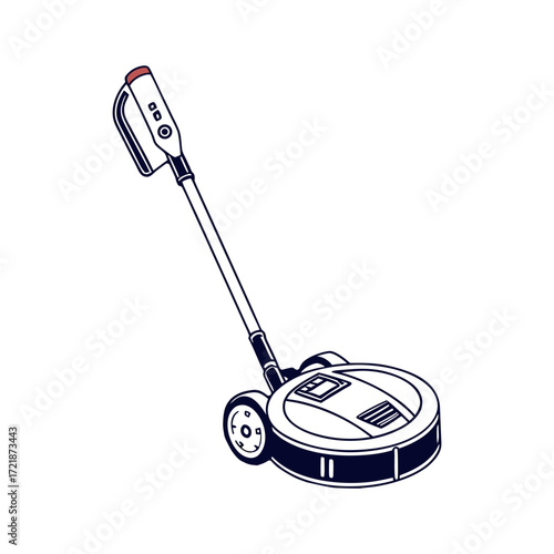 Red electric vacuum cleaner, a home cleaning appliance, isolated on a white background