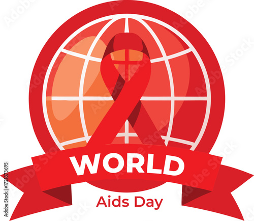 World aids day illustration with red ribbon and globe isolated on white background raising awareness and supporting people living with hiv