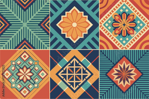 Geometric patterns in vibrant colors for creative design inspiration
