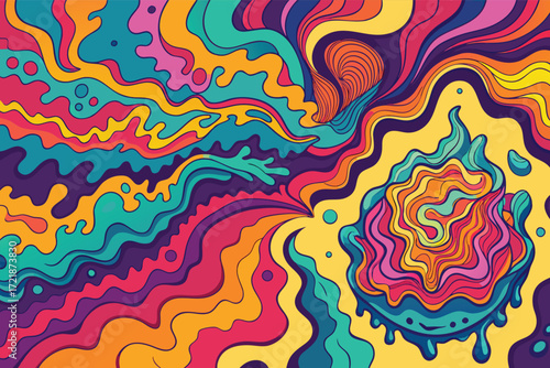 Colorful abstract design featuring flowing waves and swirling patterns in bright hues