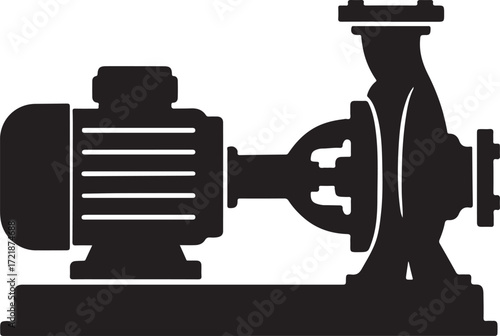 Black Silhouette of a Water Pump with Motor and Flange Keywords: water pump, motor, pump, flange, pipe