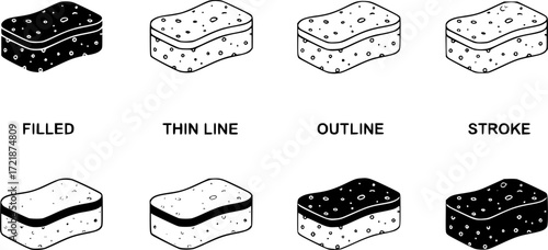 Sponge icon in filled, thin line, outline and stroke style. Vector illustration of two colored and black sponge vector icons designs can be used for mobile, ui, web