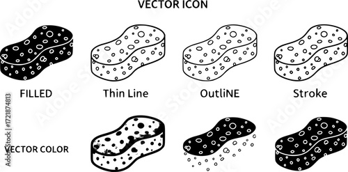 Sponge icon in filled, thin line, outline and stroke style. Vector illustration of two colored and black sponge vector icons designs can be used for mobile, ui, web