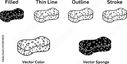 Sponge icon in filled, thin line, outline and stroke style. Vector illustration of two colored and black sponge vector icons designs can be used for mobile, ui, web