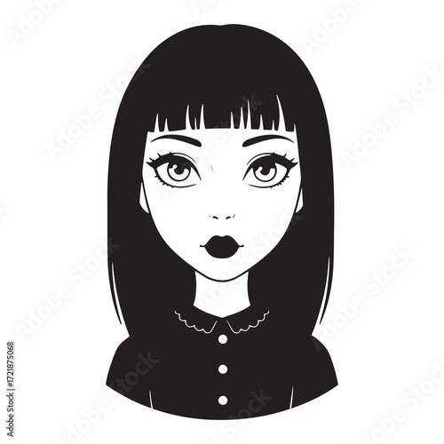 Black and White Portrait of a Girl With Bangs character
