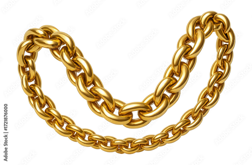Fototapeta premium Curved gold chain on a white background.