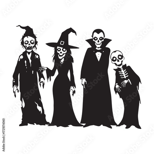 Halloween Monster Silhouette Group Portrait zombie