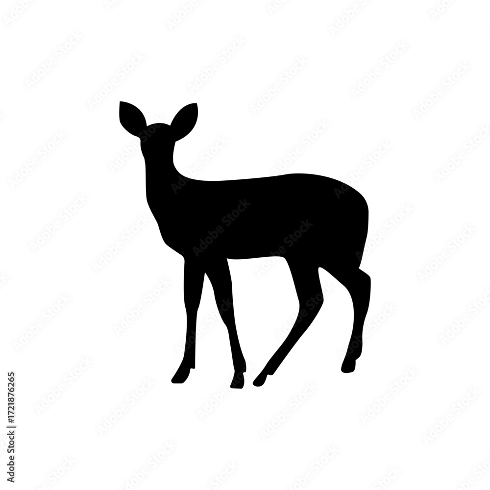 Fototapeta premium A simple, elegant silhouette of a doe deer, presented against a clean white background.