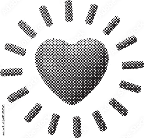 Heart Emoji with Sparkles – Valentine Love Emoticon Icon in Halftone Style
