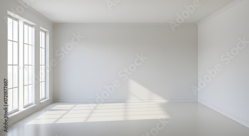 Wallpaper Mural Empty White Room with Large Windows and Sunlight Shadows Torontodigital.ca