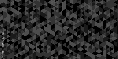 Abstract low polygon cubic black gray black vector poly triangle texture geometric pattern composed of triangular. geometric wall tile and metal cube background triangle wallpaper design.	