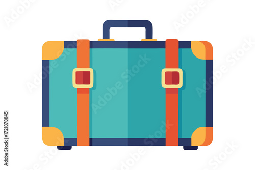 Travel suitcase ready for adventure with colorful straps and sturdy handle for easy transport