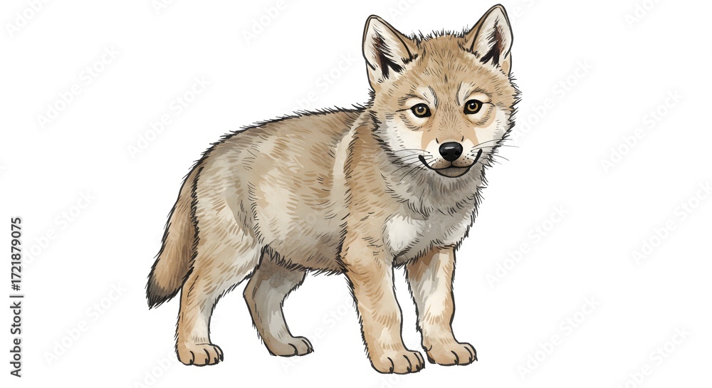 Fototapeta premium Cute Wolf Cub Illustration - Young Wild Animal Portrait