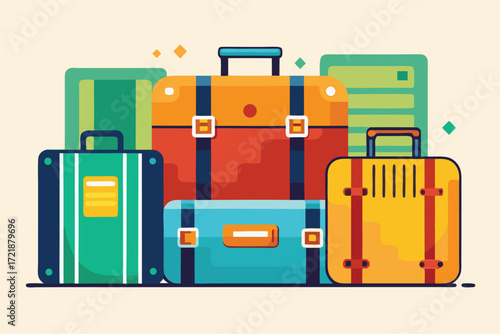 Colorful travel luggage stacked together ready for adventure