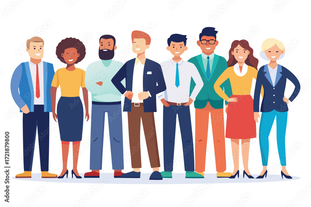 Obraz premium Diverse group of professionals standing together in a bright and modern workspace during a team meeting