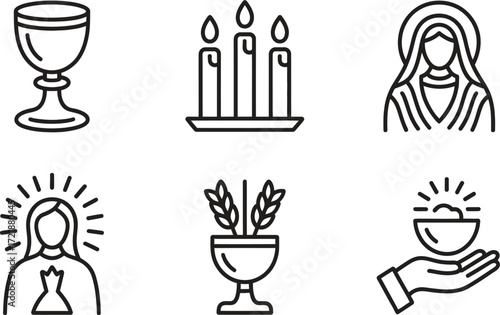 Christian religious icons set for communion and faith symbols