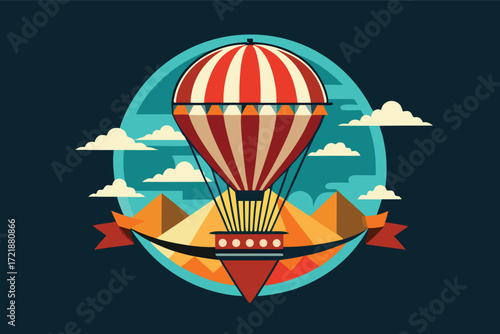 Colorful hot air balloon soaring over vibrant mountains in a scenic landscape