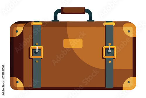 Vintage brown suitcase with straps and handle ready for travel adventures in a modern setting