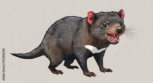 Tasmanian Devil Illustration - Aggressive Pose with Open Mouth