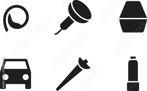 Collection of black icons representing car repair and maintenance tools