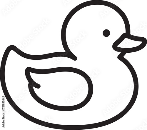 Simple Line Art Icon of a Rubber Duck on White Background Keywords: rubber duck, toy, bath toy, bath time