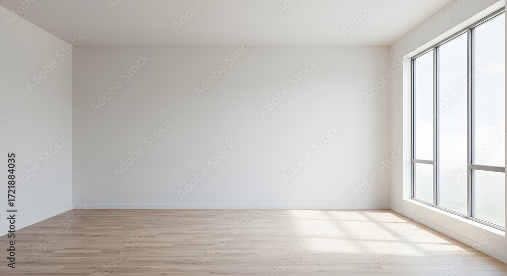Fototapeta premium Modern Empty Room with Large Window and Light Wood Floor