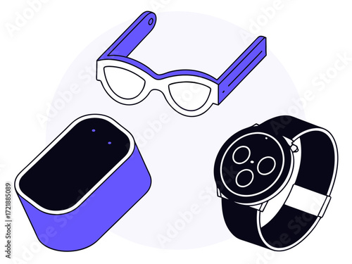 Smart glasses smart speaker and smartwatch vector illustration