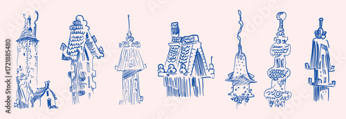 Fantasy Tower Vector Collection Hand-Drawn Fairytale Architecture Set