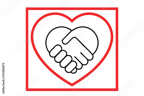 Red Square Frame Around Heart With Shaking Hands Icon handshake agreement