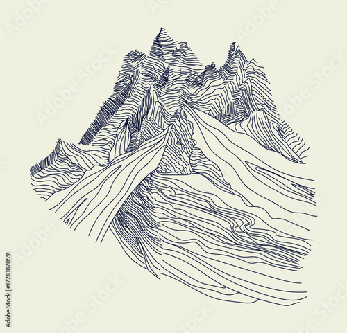 Mountain wave minimalist print. Abstract vector artwork of modern aesthetic sceneries inspired by stunning mountainous horizons.