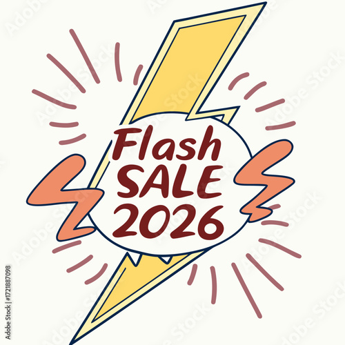 Announcing a flash sale event for 2026 with a vibrant lightning bolt design to promote limited time offers and special deals for shoppers online