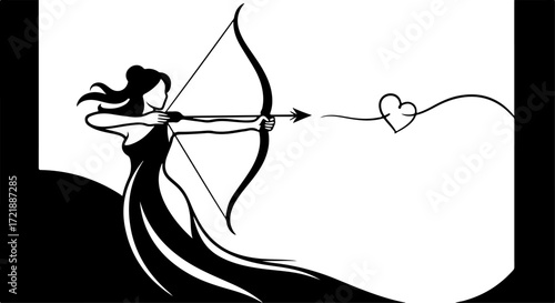 Archer aiming at a heart on white background