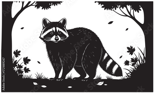 Silhouette of a Raccoon in a Forest Setting