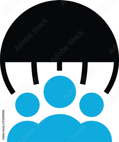 Black dome over three blue circular figures